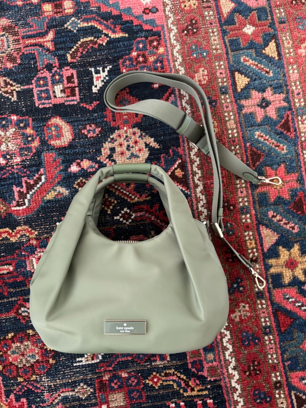 Kate Spade Olive Green Nylon Bag with Detachable Strap